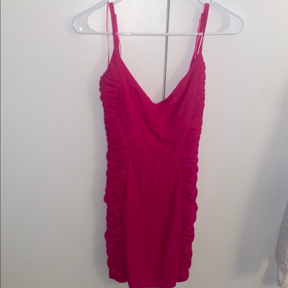American Threads Pink Ruched Bodycon Mini Dress